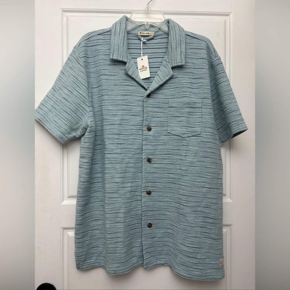 MARINE LAYER Button Up Pocket Texture Resort Shirt Sterling Blue Men’s Sz Lg